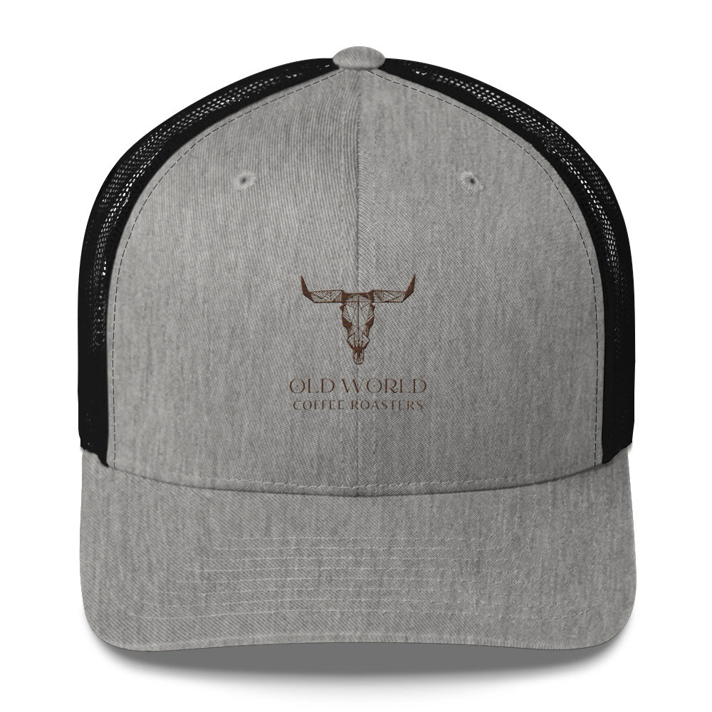 Grey Skull Trucker Hat - Old World Coffee Roasters